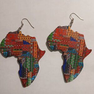 Africa Map Multi-Colored Wooden Earring